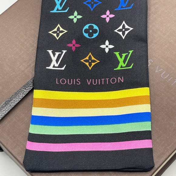 Louis Vuitton x Takashi Murakami Multicolor Noir Bandeau Neckerchief Scarf Wrap - Picture 8 of 14